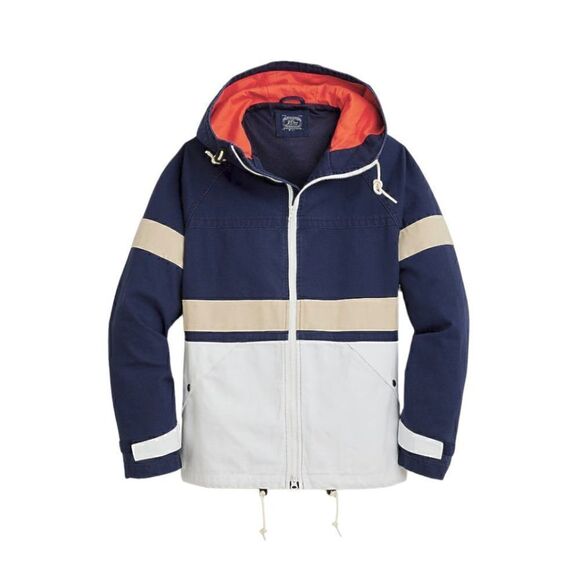 NWT J. Crew Topsail Hooded Cotton Nautical jacket in Colorblock Men's Size L - Picture 1 of 11